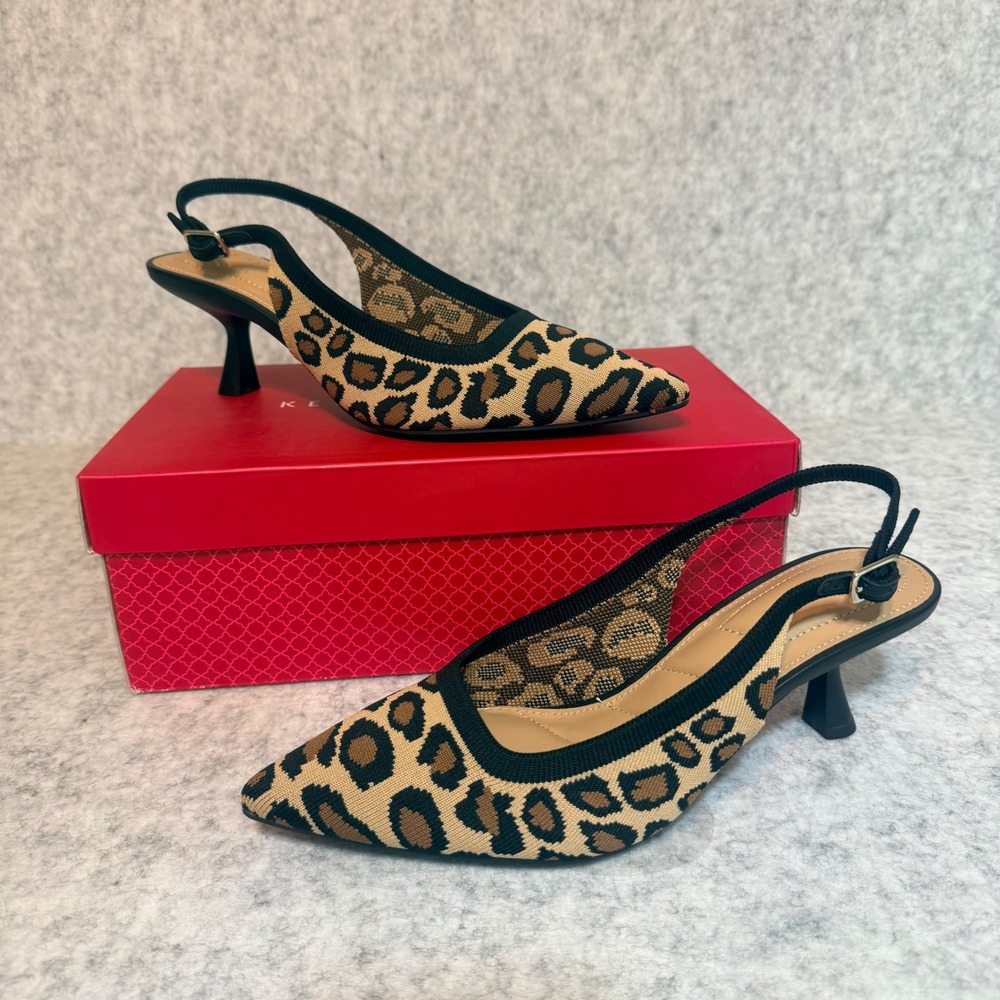 Kelly & Katie Zaria Pumps Womens 9.5 Leopard Print Slingback Kitten Heel Shoes